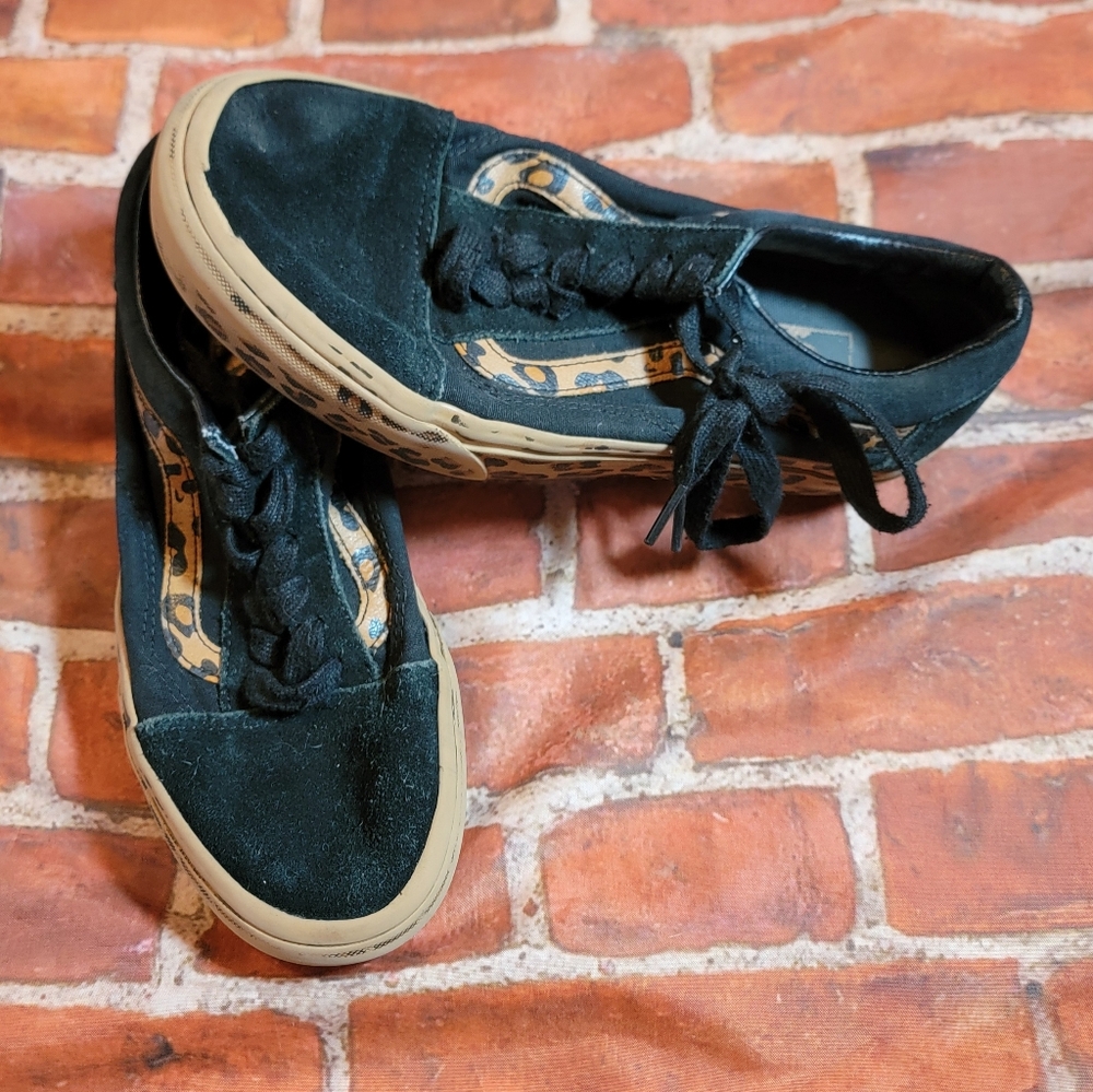 Vans Old Skool Platform Black & Leopard Womens Shoes Sz 7 Have Wear See Pics